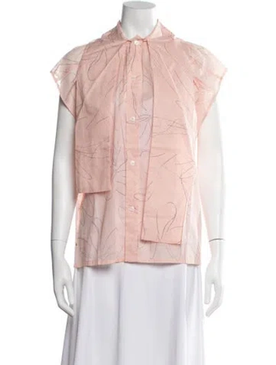 Pre-owned Plan C Printed Short Sleeve Blouse W/ Tags In Pink