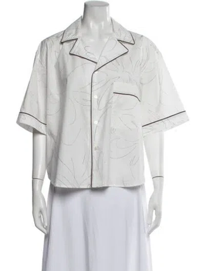 Pre-owned Plan C Printed Short Sleeve Button-up Top W/ Tags In White