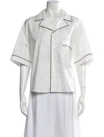 Pre-owned Plan C Printed Short Sleeve Button-up Top W/ Tags In White
