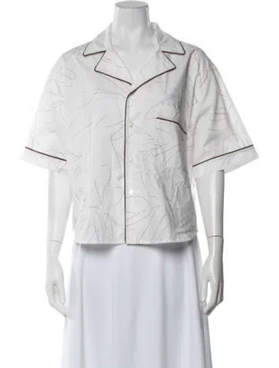 Pre-owned Plan C Printed Short Sleeve Button-up Top W/ Tags In White
