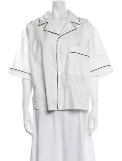 Pre-owned Plan C Printed Short Sleeve Button-up Top In White