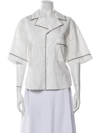 Pre-owned Plan C Printed Short Sleeve Top W/ Tags In White