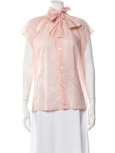Pre-owned Plan C Printed Tie Neck Blouse W/ Tags In Pink
