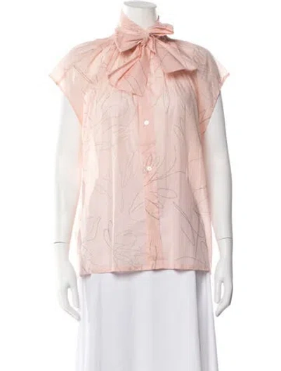 Pre-owned Plan C Printed Tie Neck Blouse W/ Tags In Pink