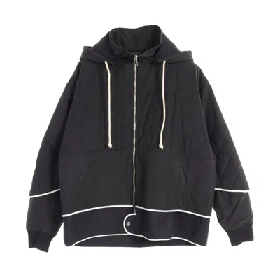 Plan C Quilted Jacket Cotton Wool Navy Hooded In Black