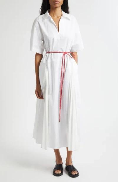 Plan C Relaxed Belted Cotton Dress In White