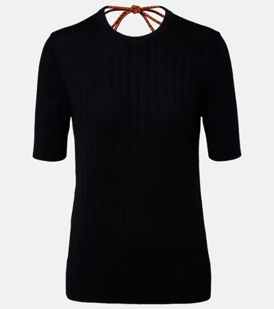 Plan C Ribbed-knit Cotton Top In Black