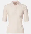 Plan C Ribbed-knit Wool Polo Shirt In Gray