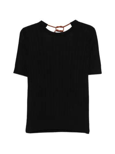 Plan C Ribbed Short-sleeve Sweater In Black