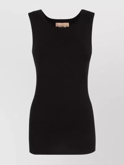 Plan C Ribbed Sleeveless Stretch Knit Top In Black
