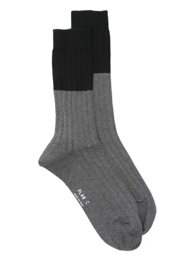 Plan C Ribbed Two-tone Socks In Multi