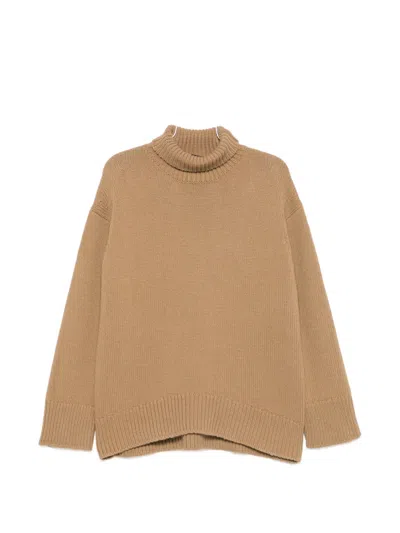 Plan C Roll-neck Drop-shoulder Sweater In Neutral