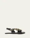 Plan C Rope Leather Sandals In Black Light Eggnog Z3162