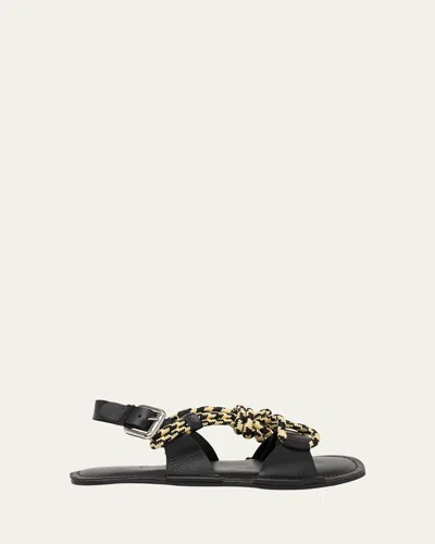 Plan C Rope Leather Sandals In Black Light Eggnog Z3162