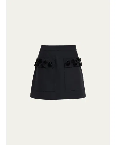Plan C Rosette-embellished Wool Mini Skirt In Blue