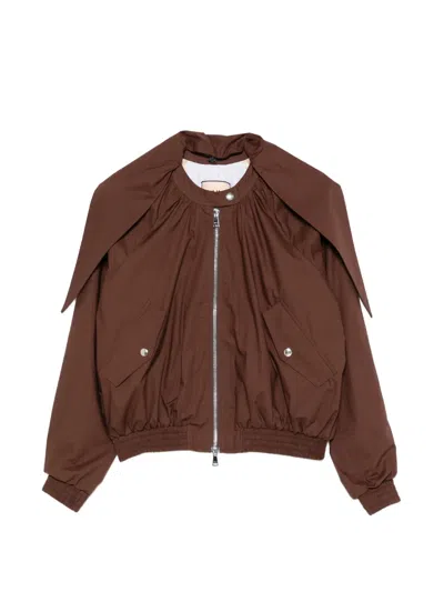 Plan C Ruched-detail Zip-up Jacket In Brown
