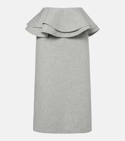 Plan C Ruffled Cotton-blend Midi Skirt In Gray