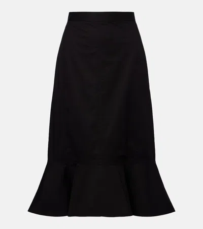 Plan C Ruffled Cotton-blend Poplin Midi Skirt In Black