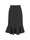 Plan C Grey Double Wool Ruffled Midi Skirt In Black