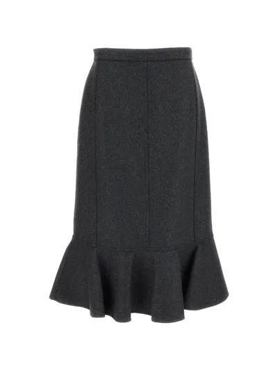 Plan C Ruffled-hem Midi Skirt In Black