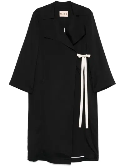 Plan C Satin Trench Coat In Black
