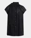 Plan C Scarf-neck Button-down Blouse In Black