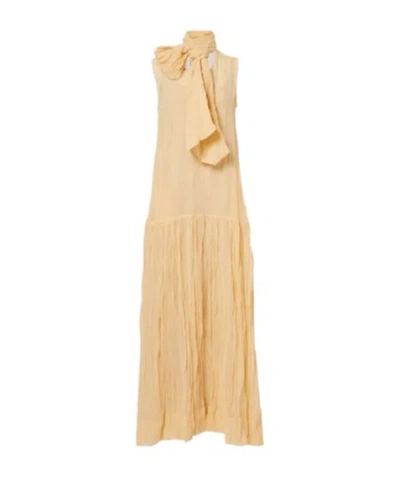 Plan C Scarf-detail Cotton-blend Maxi Dress In Yellow
