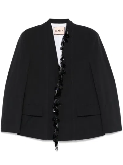 Plan C Sequin-detail Panama Blazer In Black