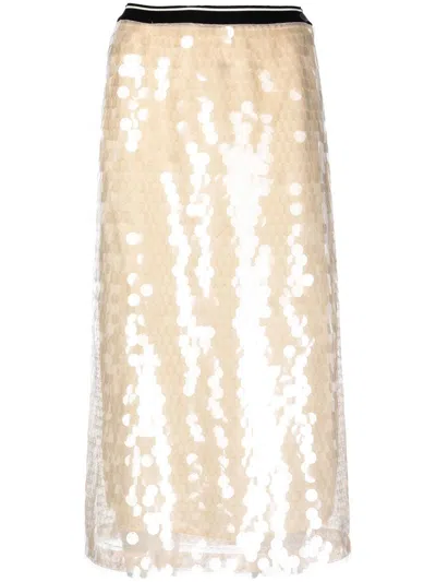 Plan C Sequin-embellished High-waisted Skirt In White