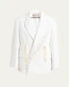 Plan C Sequin-fringe Drawstring Double-breasted Blazer Jacket In Chalk