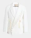 Plan C Sequin-fringe Drawstring Double-breasted Blazer Jacket In Chalk