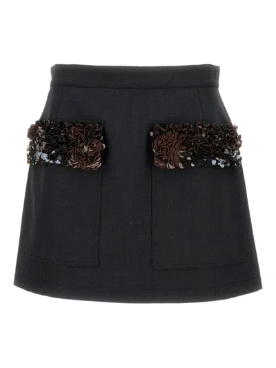 PLAN C SEQUIN-POCKET WOOL MINI SKIRT