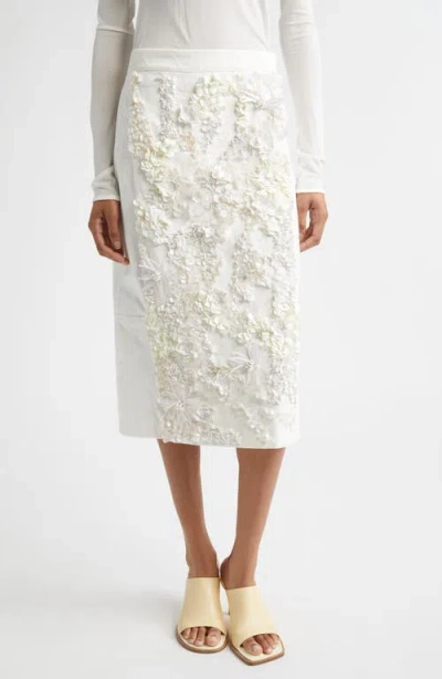 Plan C Sequin Stretch Drill Pencil Skirt In White