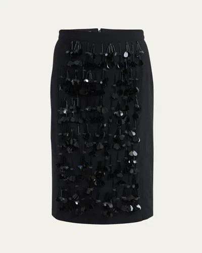 Plan C Sequined Straight Midi Skirt In Black
