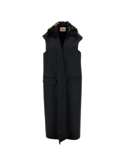 Plan C Sequin-embellished Sleeveless Coat In Black