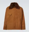 Plan C Shearling-trimmed Suede Field Jacket In Brown