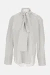 Plan C Striped Tie-neck Shirt In Gray