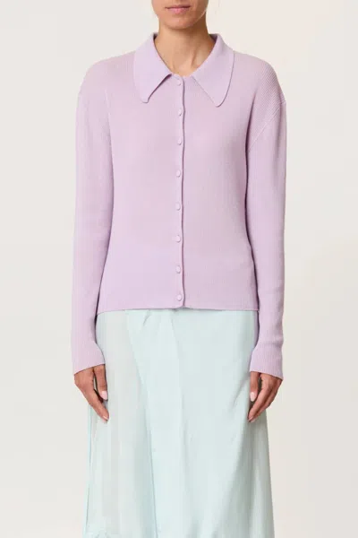 Plan C Shirt Collar Merino Wool Cardigan In Wisteria In Pink