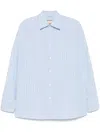 Plan C Striped Poplin Shirt In Rib Riga Blu Bianca