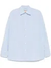Plan C Striped Poplin Shirt In Rib Riga Blu Bianca
