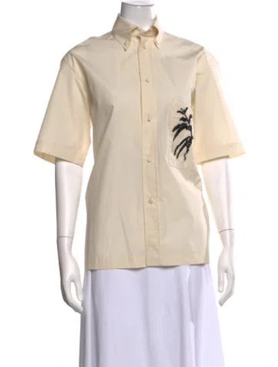 Pre-owned Plan C Short Sleeve Button-up Top In Neutrals