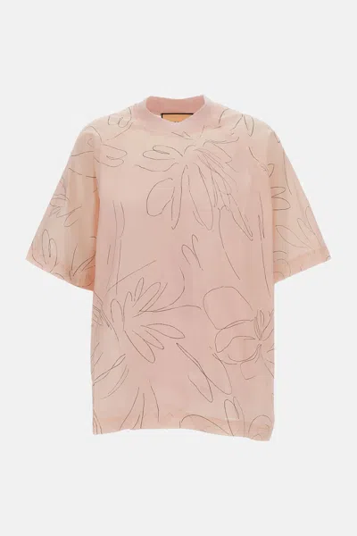 Plan C Short Sleeves Cotton Top In Pink