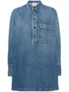 Plan C Denim Button-side Long-sleeve Collared Shirt In Blue