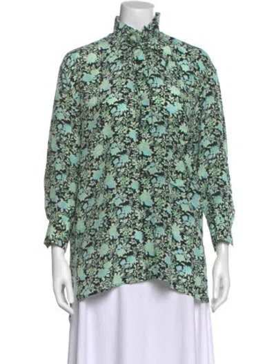 Pre-owned Plan C Silk Floral Print Blouse In Green