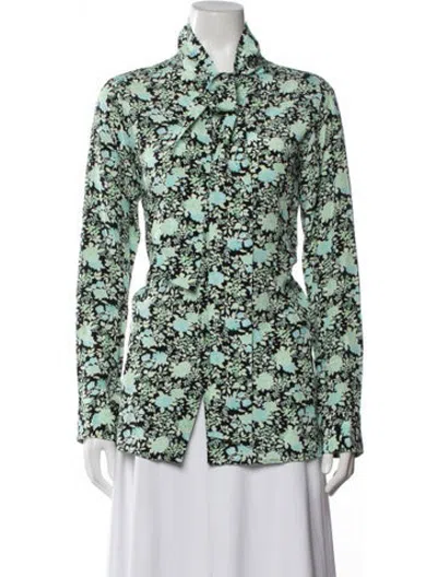 Pre-owned Plan C Silk Floral Print Top In Green