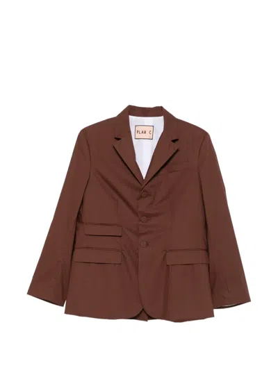 Plan C Single-breasted Blazer In Brown