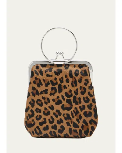 Plan C Small Metal Ring Leopard Calf Hair Top-handle Bag In Brown