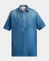 Plan C Snap-slits Collared Denim Shirt In Indigo