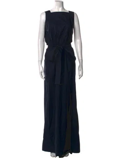 Pre-owned Plan C Square Neckline Long Dress In Black