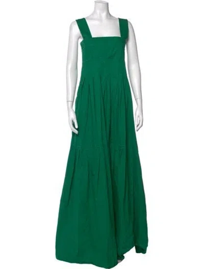 Pre-owned Plan C Square Neckline Long Dress In Green